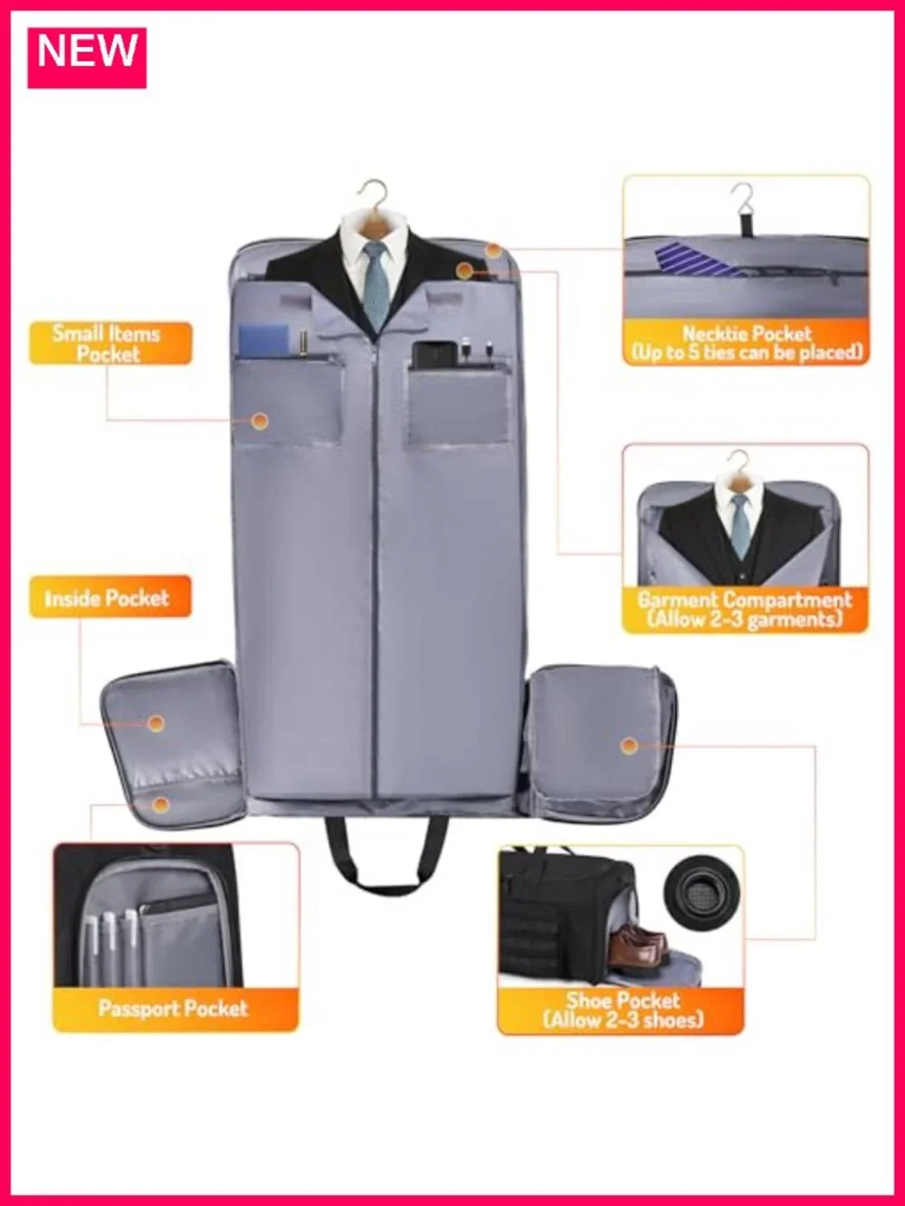 2 in 1 Garment Duffle Bag Carry On Travel Suit Bag with Shoe Compartment